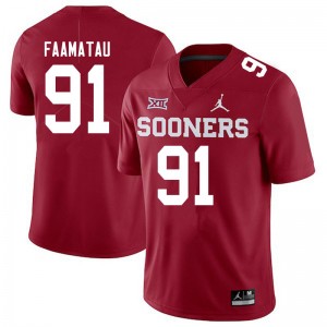 Men Dillon Faamatau Crimson Oklahoma Sooners Jordan Brand College Football #91 Jersey 602542-913