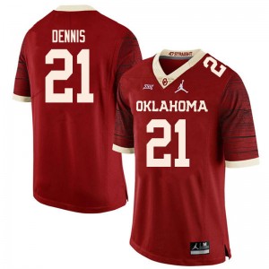 Men Kendall Dennis Retro Oklahoma College Football #21 Jersey 434918-702