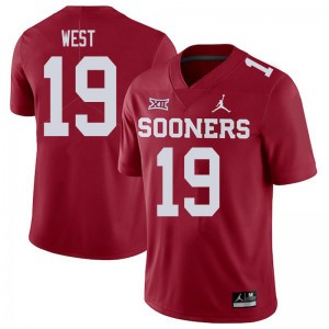 Men Trevon West Crimson Oklahoma College Football #19 Jersey 249283-159