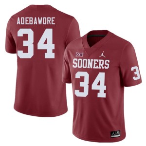 Men Adepoju Adebawore Crimson Oklahoma Sooners College Football #34 Jersey 272782-953