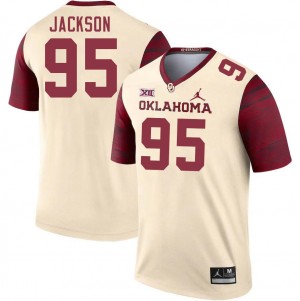 Men Evan Jackson Cream OU College Football #95 Jersey 393826-770