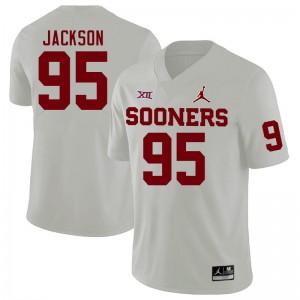 Men Evan Jackson White Oklahoma College Football #95 Jersey 585742-731