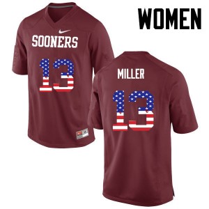 Women A.D. Miller Crimson Oklahoma Sooners College Football USA Flag Fashion #13 Jersey 499836-367