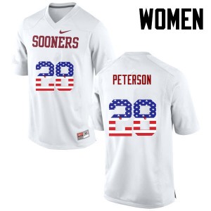 Women Adrian Peterson White Oklahoma College Football USA Flag Fashion #28 Jersey 414231-930