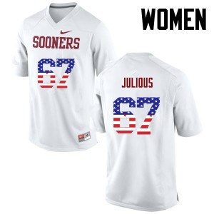 Women Ashton Julious White Oklahoma Sooners College Football USA Flag Fashion #67 Jersey 281708-530