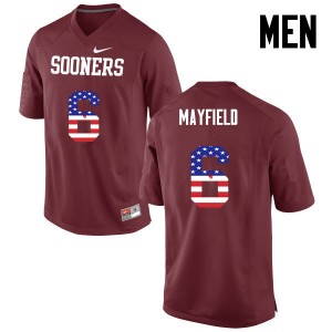 Men Baker Mayfield Crimson Oklahoma College Football USA Flag Fashion #6 Jersey 166273-154