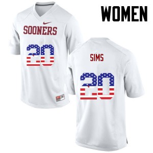 Women Billy Sims White Oklahoma Sooners College Football USA Flag Fashion #20 Jersey 673193-229