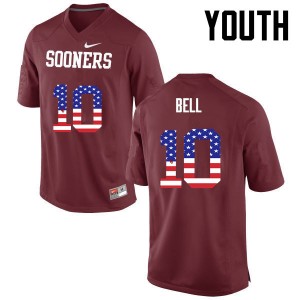Youth Blake Bell Crimson Sooners College Football USA Flag Fashion #10 Jersey 161261-269