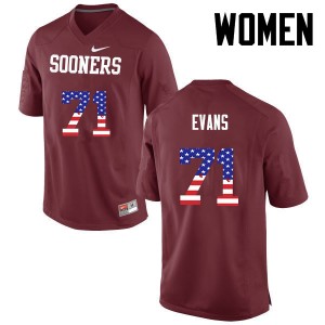 Women Bobby Evans Crimson Oklahoma College Football USA Flag Fashion #71 Jersey 813880-296