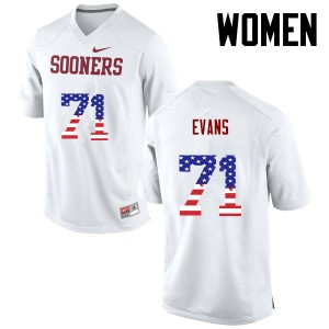 Women Bobby Evans White Sooners College Football USA Flag Fashion #71 Jersey 352399-832