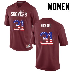 Women Braxton Pickard Crimson Oklahoma Sooners College Football USA Flag Fashion #31 Jersey 443747-439