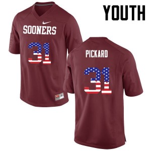 Youth Braxton Pickard Crimson Sooners College Football USA Flag Fashion #31 Jersey 287799-526