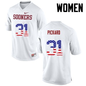 Women Braxton Pickard White OU College Football USA Flag Fashion #31 Jersey 763239-842