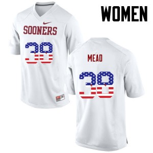 Women Bryan Mead White Sooners College Football USA Flag Fashion #38 Jersey 317452-309