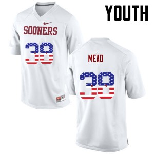 Youth Bryan Mead White Sooners College Football USA Flag Fashion #38 Jersey 411456-475