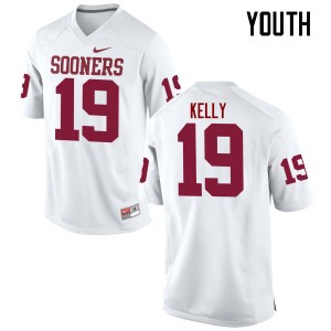 Youth Caleb Kelly White Oklahoma College Football #19 Jersey 862398-124