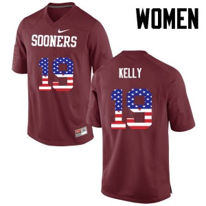 Women Caleb Kelly Crimson Oklahoma Sooners College Football USA Flag Fashion #19 Jersey 191661-454