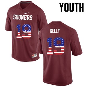Youth Caleb Kelly Crimson OU College Football USA Flag Fashion #19 Jersey 765930-638