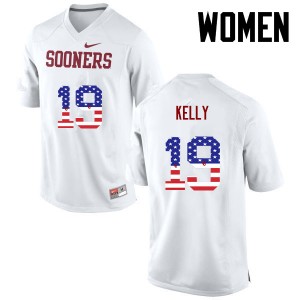 Women Caleb Kelly White OU Sooners College Football USA Flag Fashion #19 Jersey 575507-467