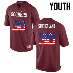 Youth Calum Sutherland Crimson OU College Football USA Flag Fashion #30 Jersey 413579-637