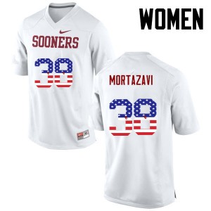 Women Cameron Mortazavi White Sooners College Football USA Flag Fashion #38 Jersey 319818-650