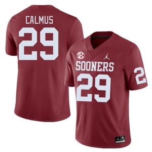 Men Casen Calmus Crimson Oklahoma Sooners 2024 SEC Conference #29 Jersey 220932-675