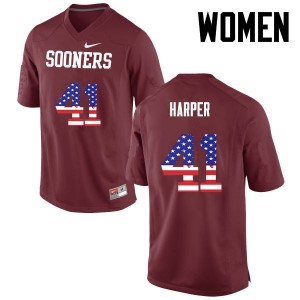 Women Casey Harper Crimson Sooners College Football USA Flag Fashion #41 Jersey 960466-909