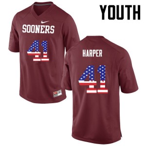 Youth Casey Harper Crimson Sooners College Football USA Flag Fashion #41 Jersey 703351-222
