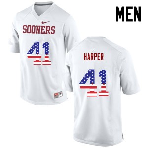 Men Casey Harper White OU Sooners College Football USA Flag Fashion #41 Jersey 119339-987