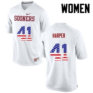 Women Casey Harper White Oklahoma Sooners College Football USA Flag Fashion #41 Jersey 271782-327