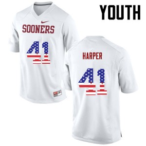 Youth Casey Harper White Oklahoma College Football USA Flag Fashion #41 Jersey 716130-323