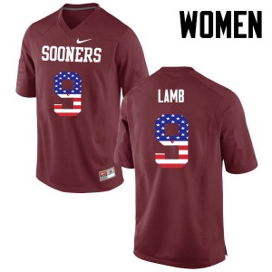 Women CeeDee Lamb Crimson OU College Football USA Flag Fashion #9 Jersey 695898-108
