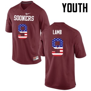 Youth CeeDee Lamb Crimson Oklahoma Sooners College Football USA Flag Fashion #9 Jersey 258059-681