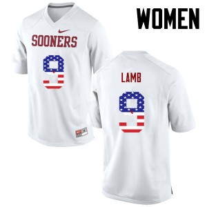 Women CeeDee Lamb White OU College Football USA Flag Fashion #9 Jersey 463474-833