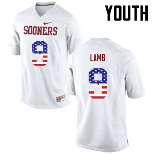 Youth CeeDee Lamb White Oklahoma College Football USA Flag Fashion #9 Jersey 382699-929