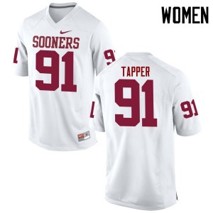 Women Charles Tapper White Oklahoma Sooners College Football #91 Jersey 750821-738