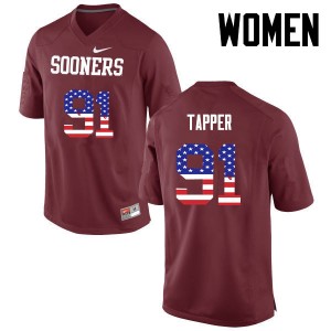 Women Charles Tapper Crimson OU College Football USA Flag Fashion #91 Jersey 935024-448