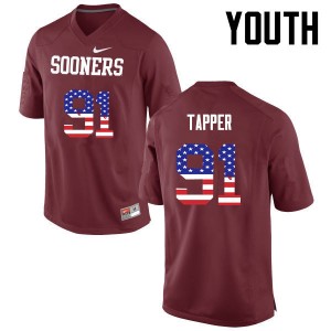 Youth Charles Tapper Crimson Oklahoma Sooners College Football USA Flag Fashion #91 Jersey 322474-788