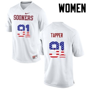 Women Charles Tapper White OU Sooners College Football USA Flag Fashion #91 Jersey 537184-615