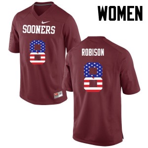Women Chris Robison Crimson Oklahoma Sooners College Football USA Flag Fashion #8 Jersey 443261-814