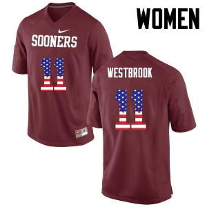 Women Dede Westbrook Crimson Oklahoma Sooners College Football USA Flag Fashion #11 Jersey 561727-127