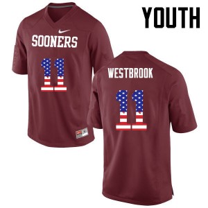 Youth Dede Westbrook Crimson Oklahoma Sooners College Football USA Flag Fashion #11 Jersey 960437-974