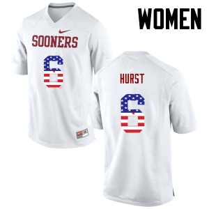 Women Demontre Hurst White Oklahoma College Football USA Flag Fashion #6 Jersey 779334-713