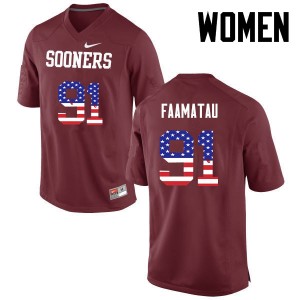 Women Dillion Faamatau Crimson Sooners College Football USA Flag Fashion #91 Jersey 211656-219