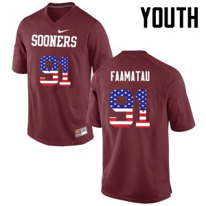 Youth Dillion Faamatau Crimson Sooners College Football USA Flag Fashion #91 Jersey 480370-800