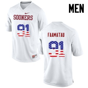 Men Dillion Faamatau White OU College Football USA Flag Fashion #91 Jersey 319250-117