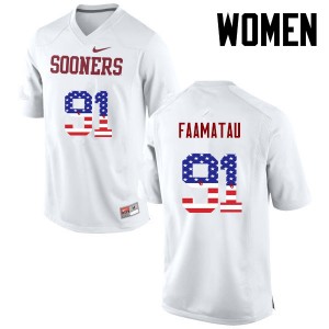 Women Dillion Faamatau White OU College Football USA Flag Fashion #91 Jersey 605015-571