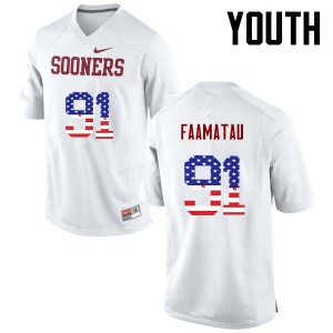 Youth Dillion Faamatau White Oklahoma Sooners College Football USA Flag Fashion #91 Jersey 171448-211