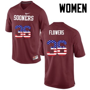 Women Dimitri Flowers Crimson Oklahoma College Football USA Flag Fashion #36 Jersey 574349-525
