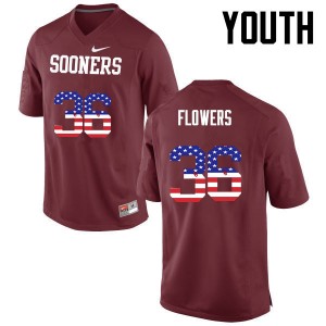Youth Dimitri Flowers Crimson OU College Football USA Flag Fashion #36 Jersey 324415-409